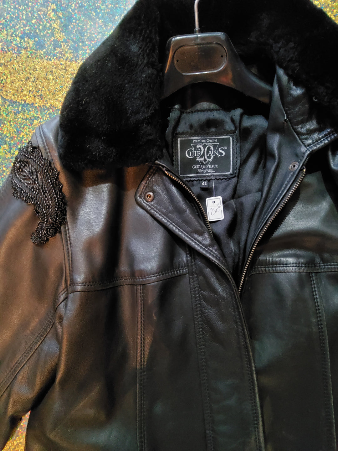 Veste Blouson En Cuir Noir Vintage Années 80/90 - Taille XL - Coupe Mixte - Occasion Très Bon état (9/10)